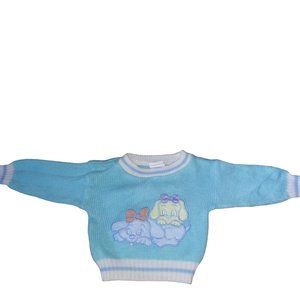 VTG IOZ Knitted Blue Baby Sweater Cute Puppy Dog Baby Sweater Size 18 Months
